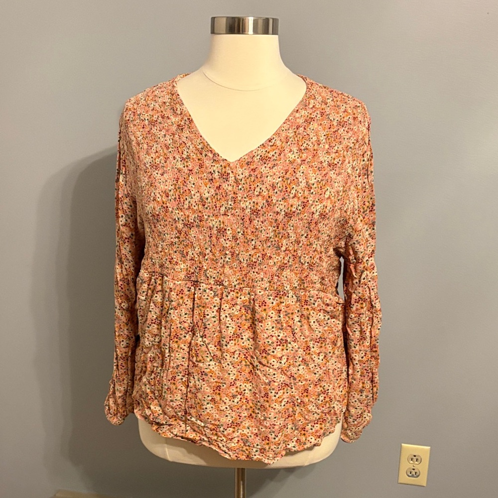 Sonoma Pink Multi Floral V-Neck Peplum Blouse